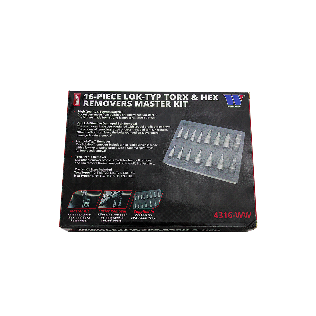 Removedores Torx® y hexagonales Lok-Typ™ de 15 piezas, kit maestro 4316-WW