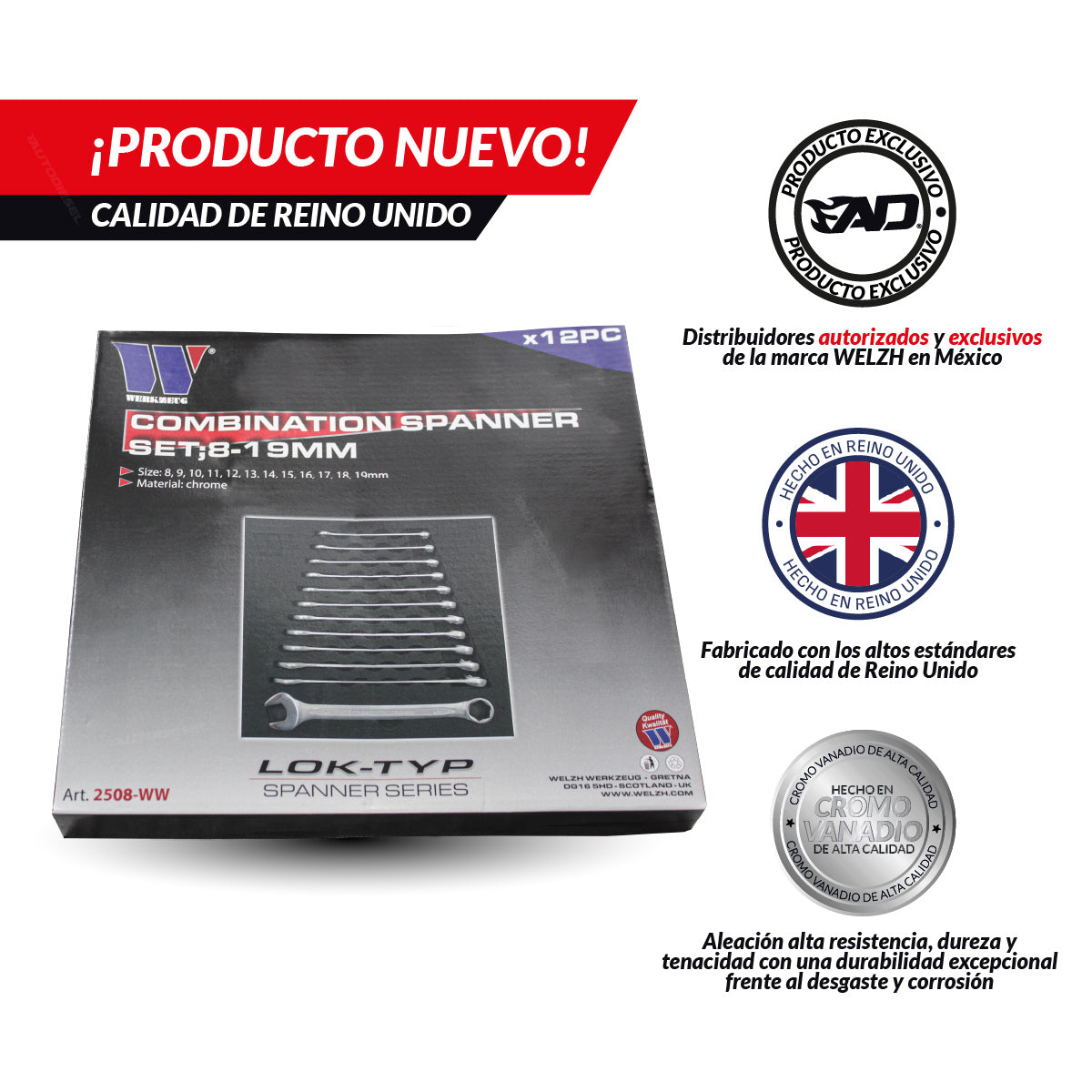 Juego de llaves combinadas; Edición tipo Lok 8-19 mm 2508-WW