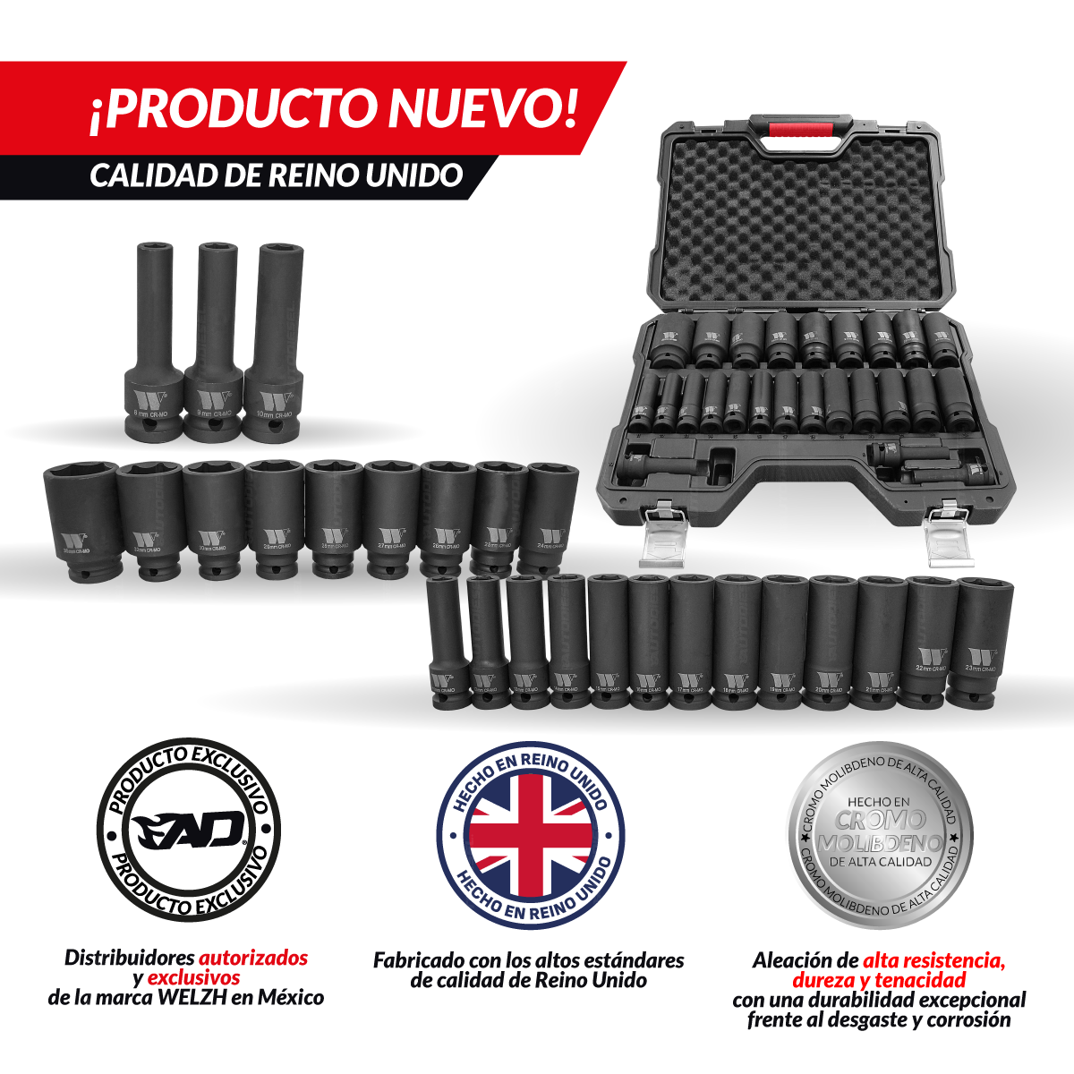 Juego Maestro de Dados de Impacto; Master Dynamic-Wall-Drive, impacto, 1/2''dr 3930-WW