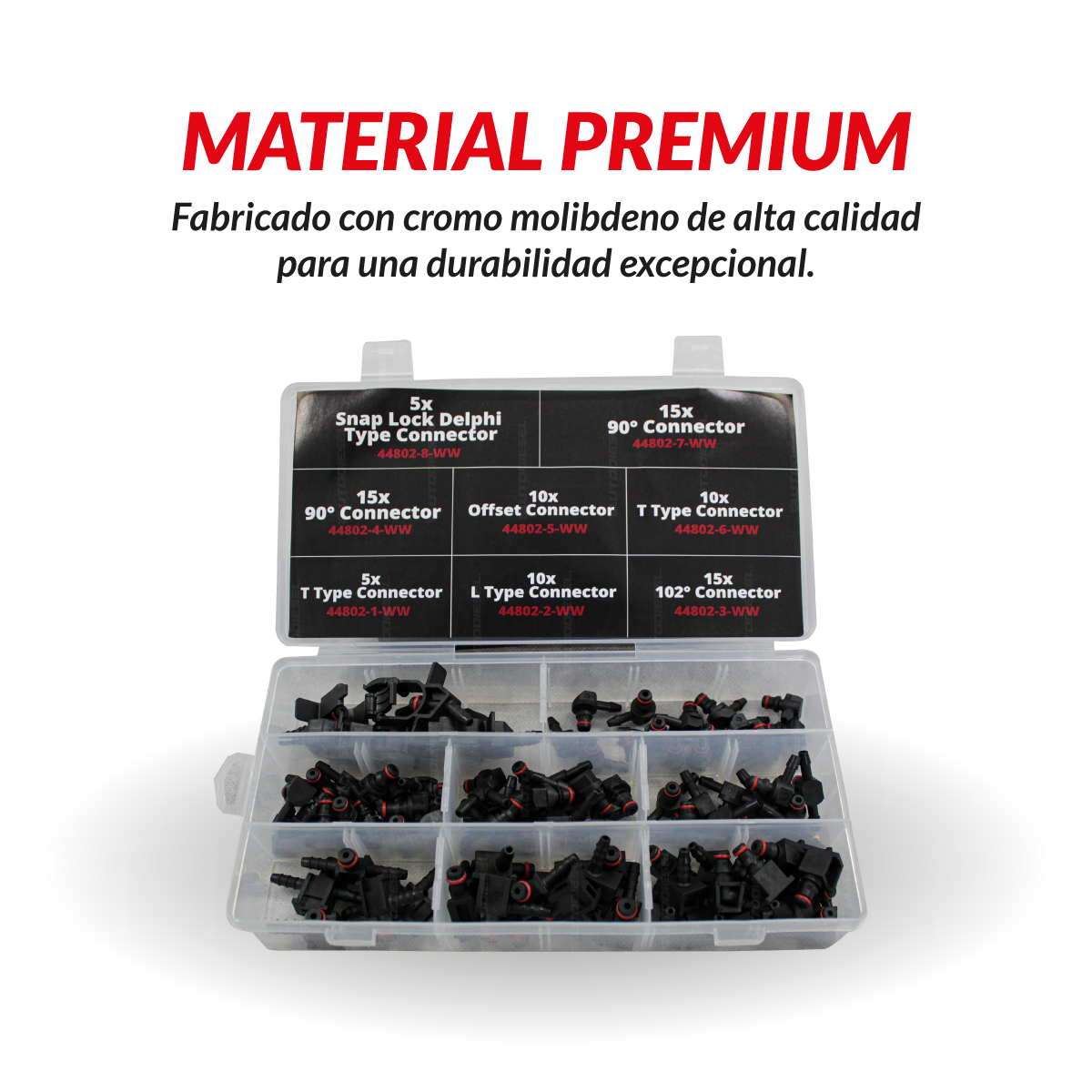 Surtido de conectores de retorno para inyector diesel, 85 piezas 44802-WW