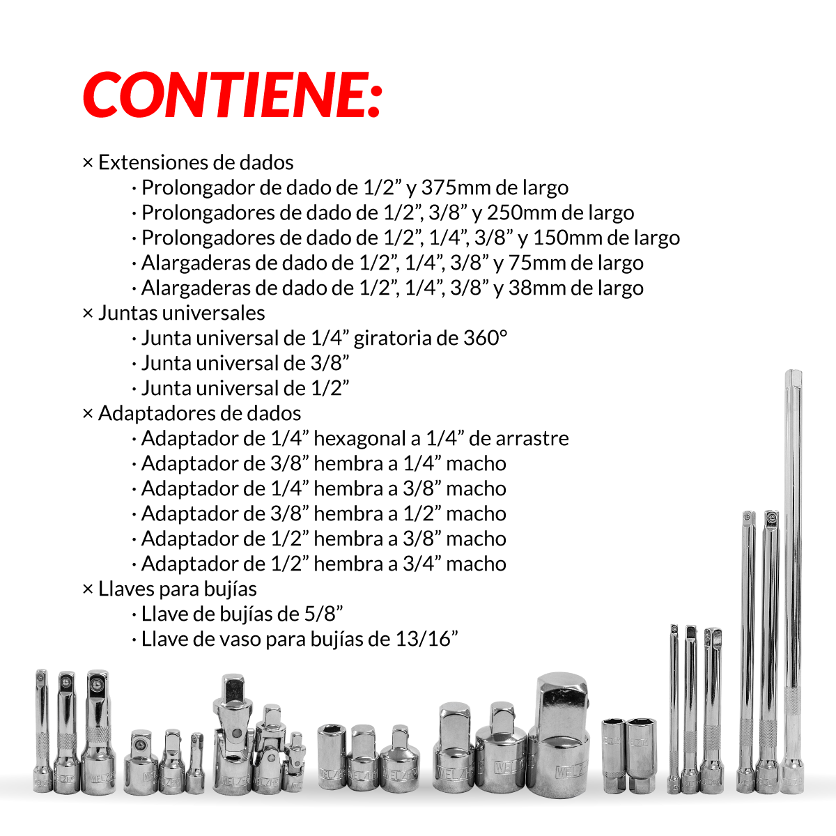 Juego de barras de extensión para matraca y nudos, 23 piezas 44908-WW