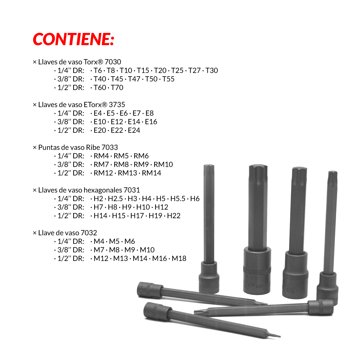 Juego maestro de puntas de vaso; 67 piezas extralargas, Torx, Etorx, Allen 6015-WW