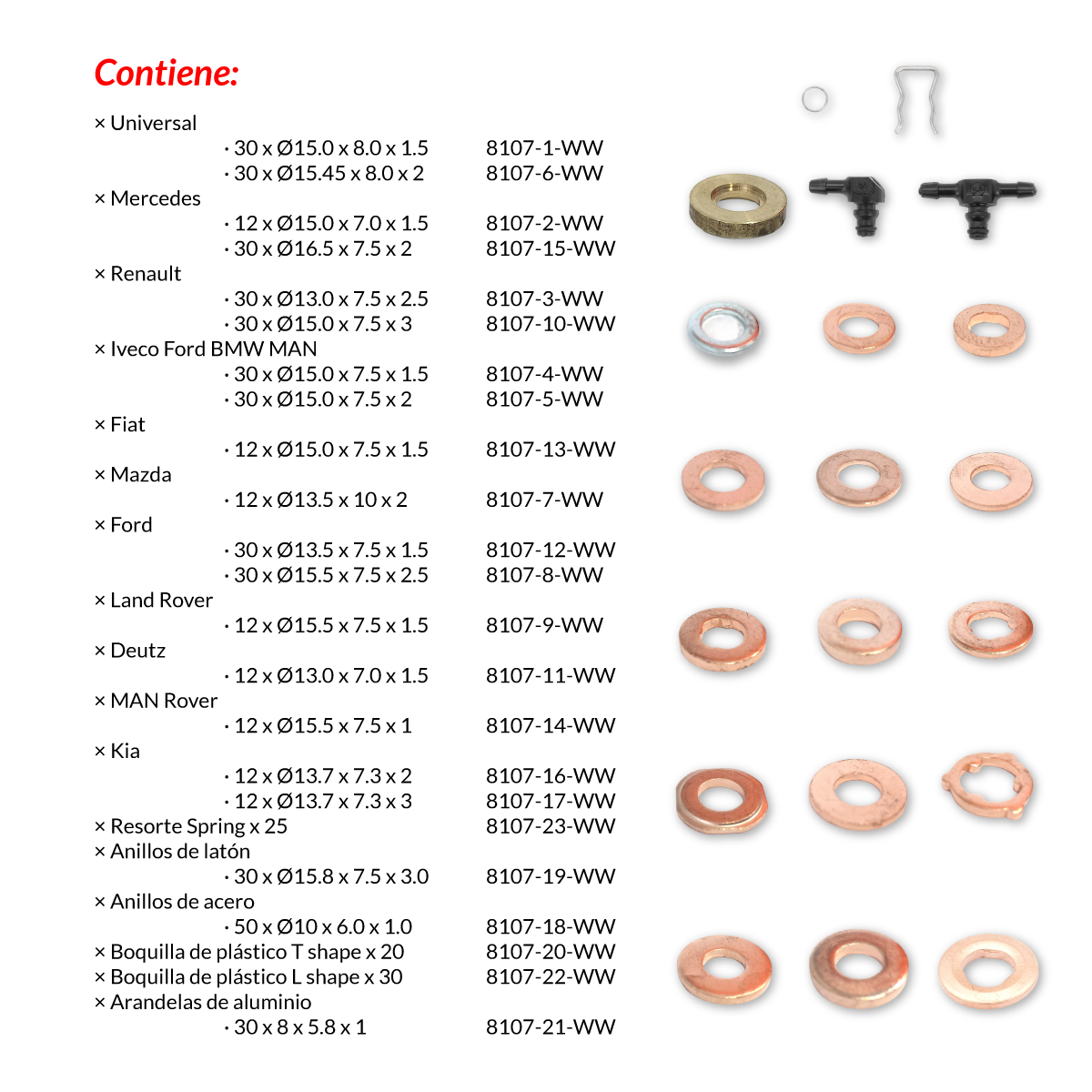 Kit maestro de arandelas, sellos para inyectores diesel, 551 piezas 8107-WW