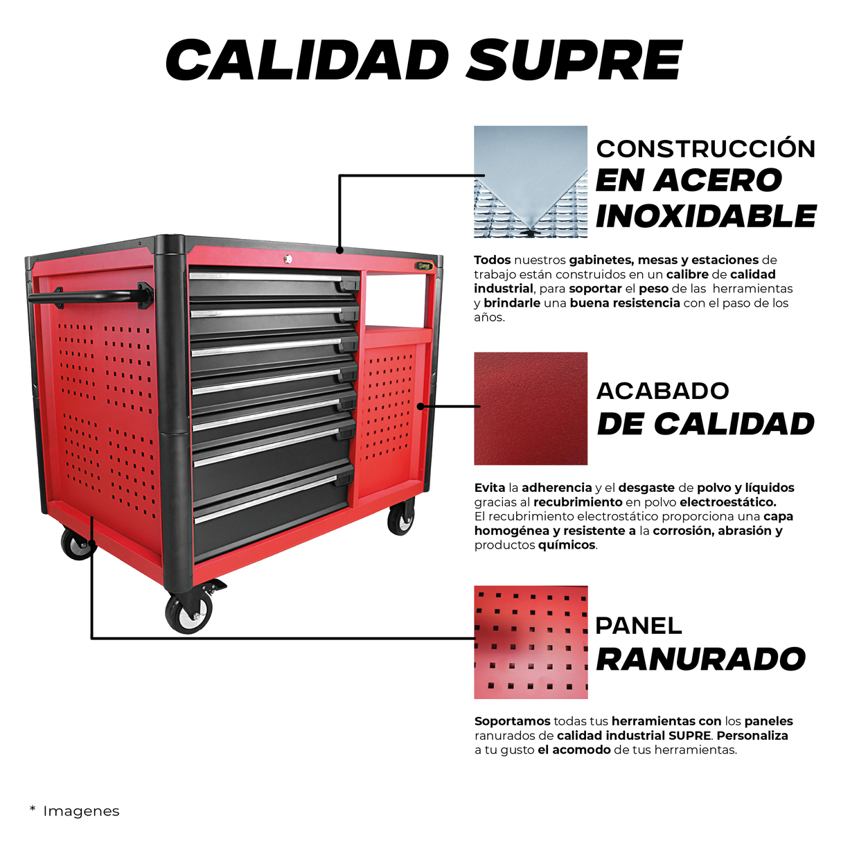 360 - Gabinete para herramientas con mesa de trabajo con ruedas - 12 cajones