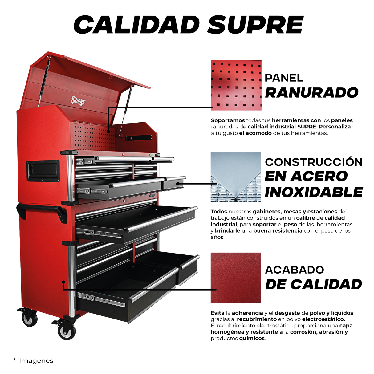 POWER XL - Gabinete para herramientas con ruedas - 18 cajones