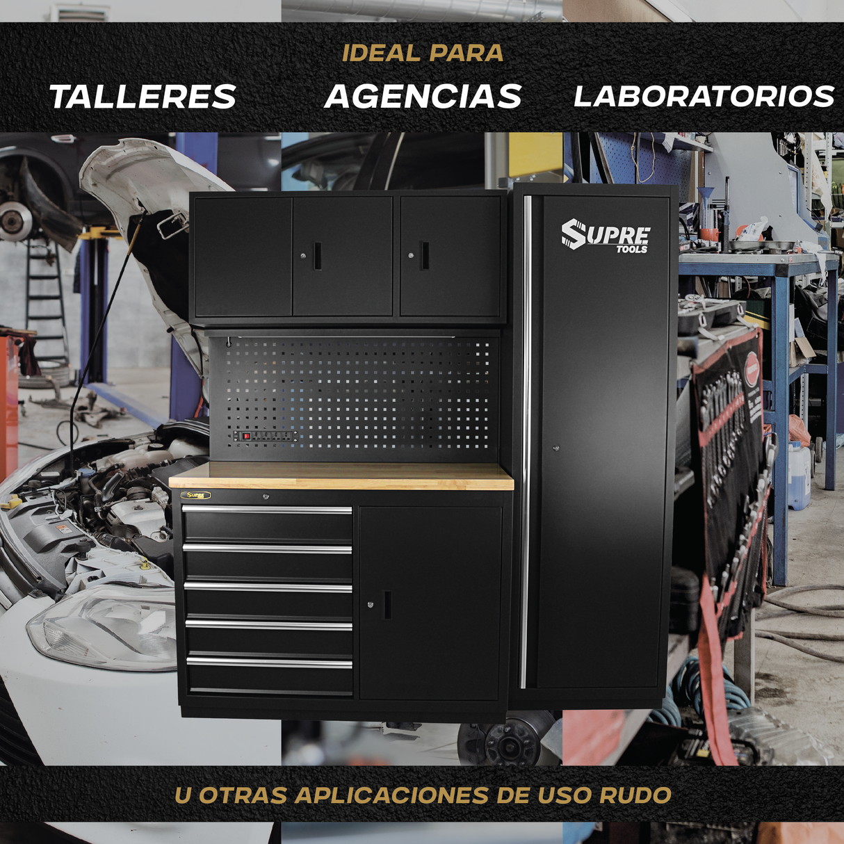 ULTRA - Estación de trabajo 4 piezas con ruedas y mesa de madera