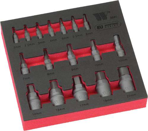 Vaso de Puntas, Hexagonal con Vástago Hexagonal, Acero S2, H2-H22 Juego de 17 Piezas 3680-WW