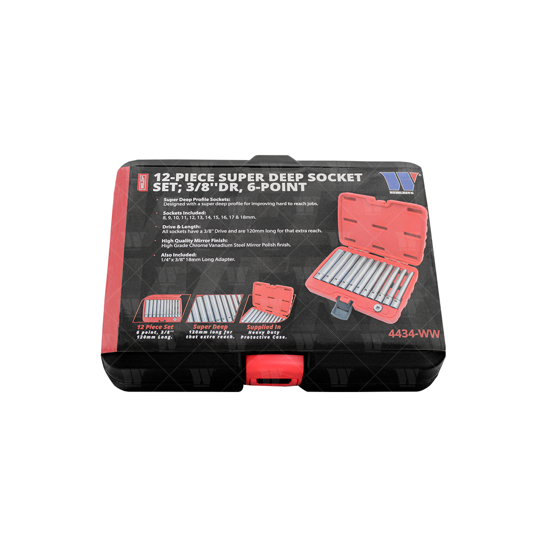 Juego de dados largos; Súper profundo, 3/8''dr, 6 puntas, 12 piezas 4434-WW