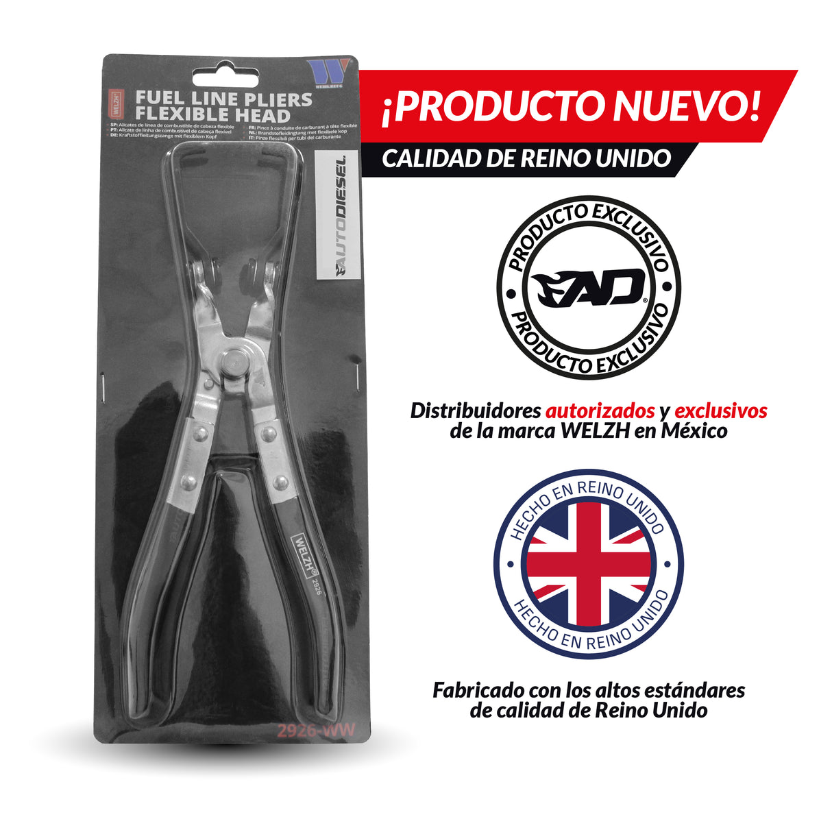 Alicates, pinzas para líneas de combustible; Cabeza flexible 2926-WW
