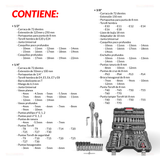 Autocle, Juego de herramientas; Cromo, 1/4'', 3/8'', 1/2'' (191 piezas) 4188-WW
