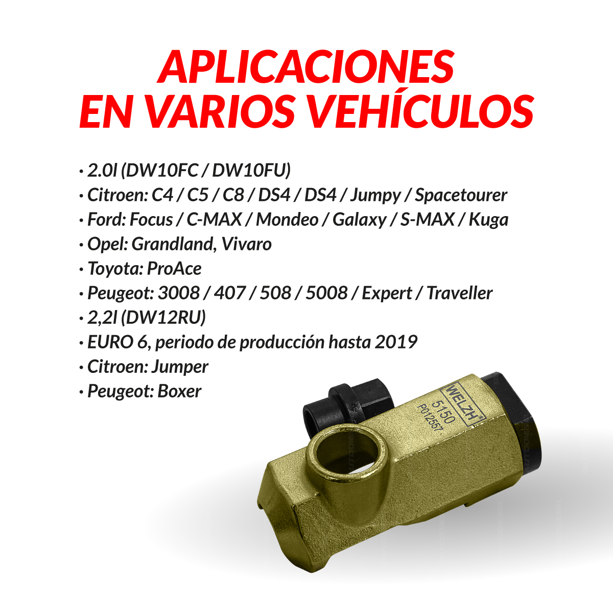 Adaptador universal para extractor neumático,inyectores diesel PSA 2.0L y 2.2L (DW10 / DW12) 5150-WW