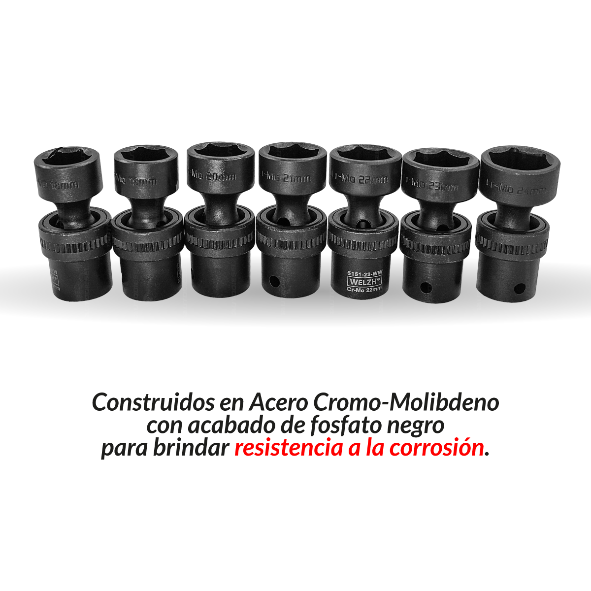 Juego de dados de impacto con nudo; 15 vasos de impacto universales con junta flexible de 1/2''dr, 10-24 mm 5151-WW