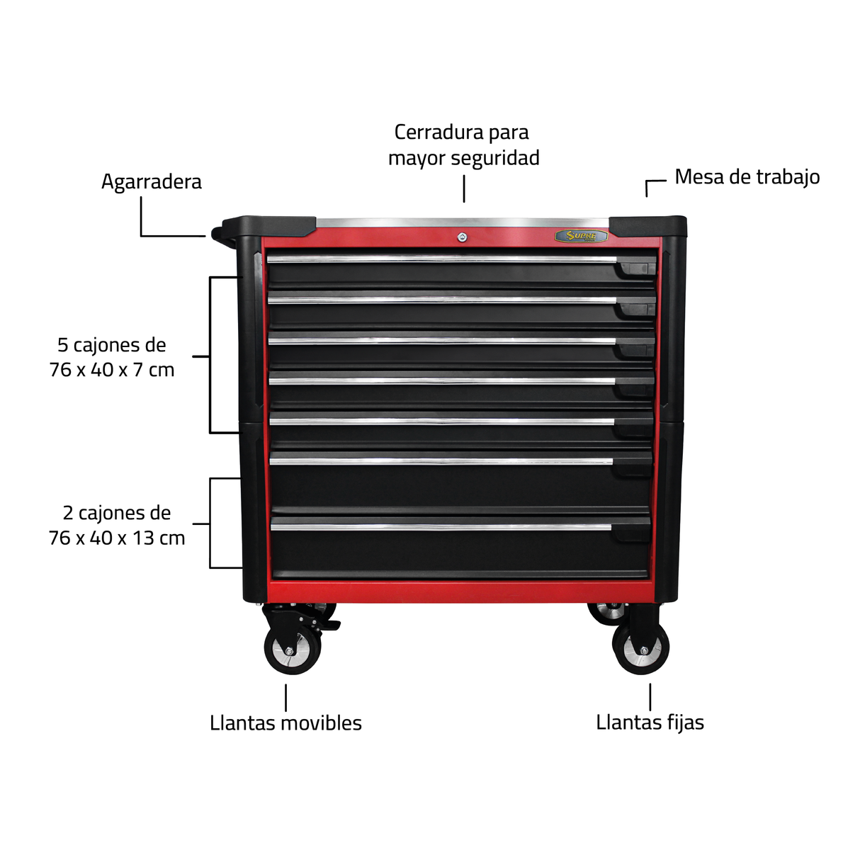 MAX - Gabinete para herramientas con ruedas - 7 cajones