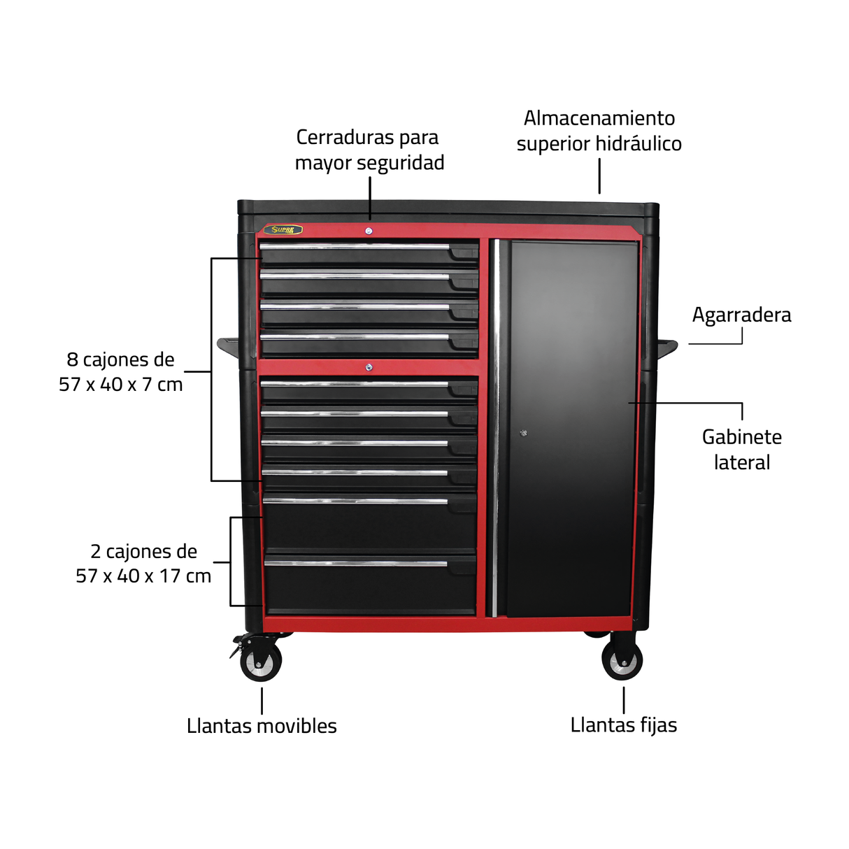 MAX CAR - Gabinete para herramientas con ruedas - 10 cajones