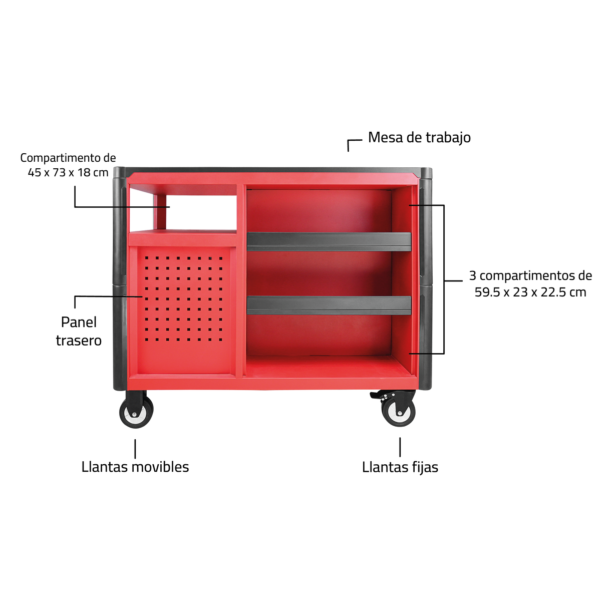 360 - Gabinete para herramientas con mesa de trabajo con ruedas - 12 cajones