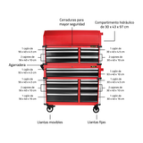 POWER XL - Gabinete para herramientas con ruedas - 18 cajones