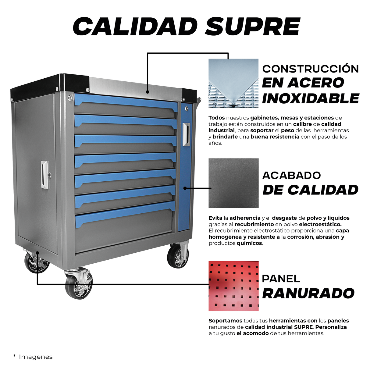 CONFORT - Gabinete para herramientas con ruedas - 7 cajones