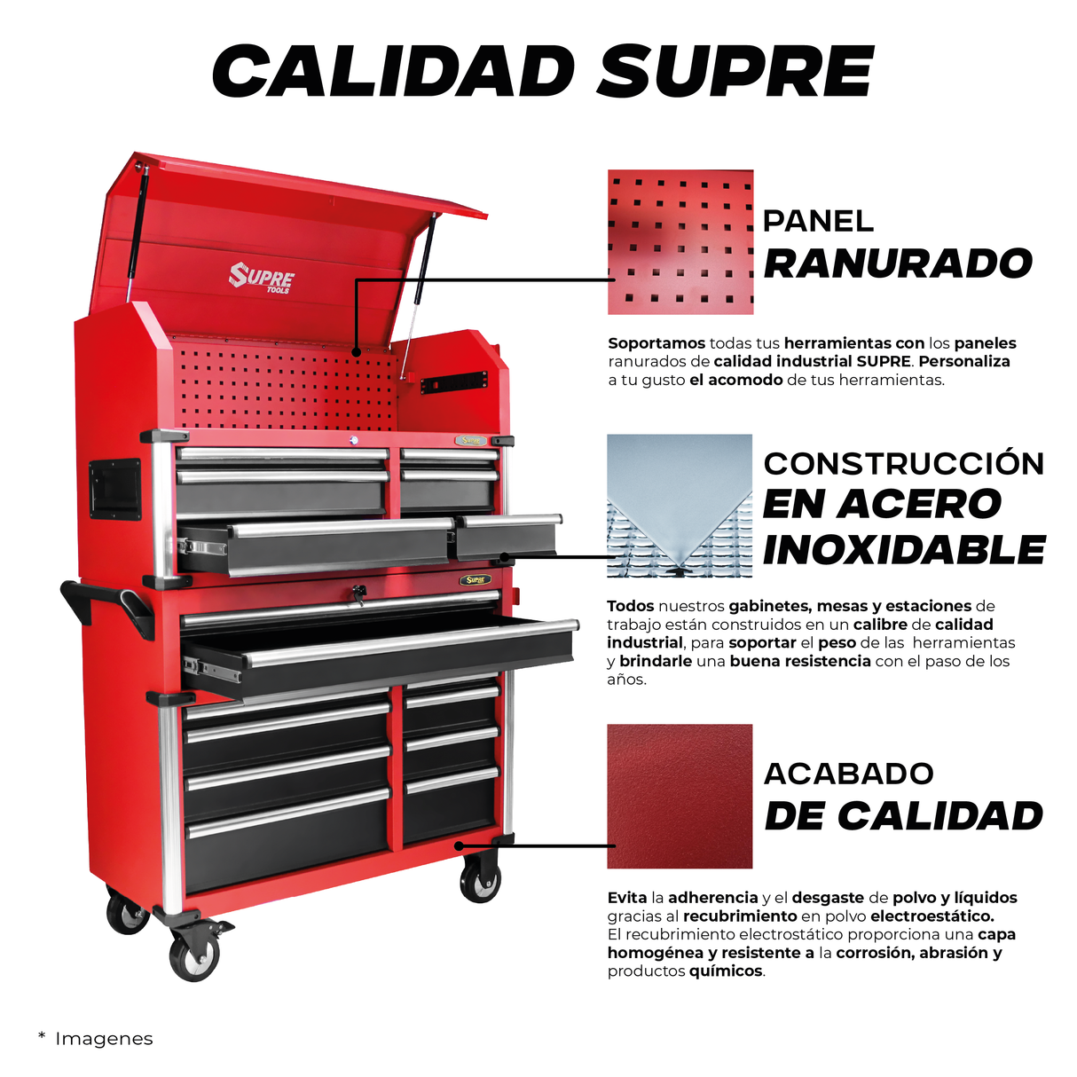 POWER XL - Gabinete para herramientas con ruedas - 18 cajones