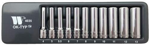 Juego de Dados; 1/4'', Profundos, (Tipo Lok) 4-13mm