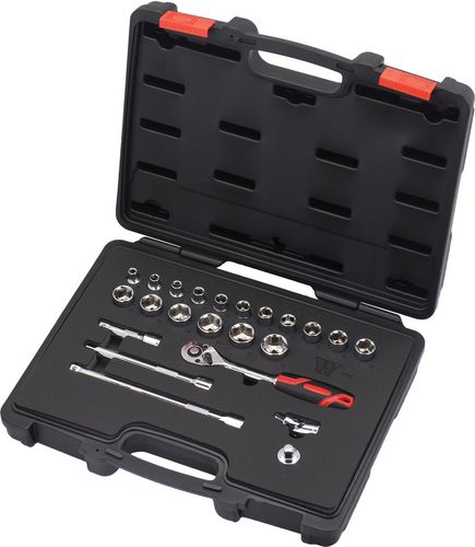 Juego de Dados; 23 Piezas, Dados Superficiales Cromados de 6 Puntas 3/8 (Serie FP)'' , Juego de Dados; 23 Piezas, Dados Superficiales