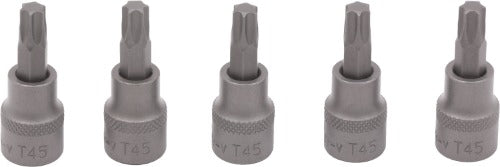 Vaso de Puntas; Juego de 5 Puntas Torx, Acero S2, T45  3/8'' de carraca 2867-WW