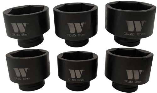 Juego de Dados de Impacto Profundo, 1'' Pulgada, 6 Puntas, 80-105 mm, 6 Piezas
