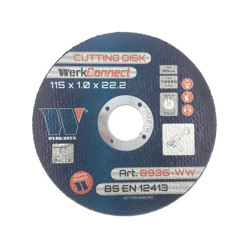 Disco de Corte para Acero Inoxidable 115 x 1.0 x 22.2 mm (4 1/2'' Pulgadas) WerkConnect® (400 por caja)