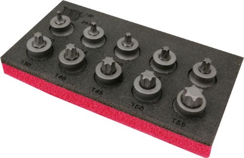 Juego de Dados con Punta Torx, Perfil Extra Bajo, Acero S2, T10-T55