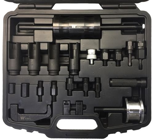 Kit de extracción de inyectores con martillo de deslizamiento y adaptadores; 24 piezas