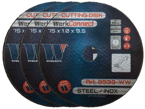 Discos de Corte 75x1.0mm x 9.5mm (3'' Pulgadas) WerkConnect® 600 Piezas Extra Finos