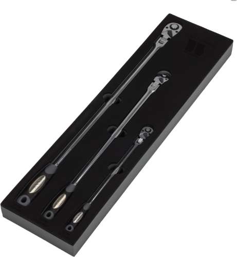 Juego de Carraca; Juego de 3 Piezas Extra Largas con Cabeza Flexible