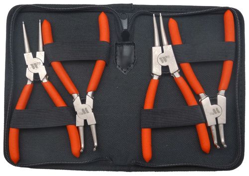 Juego de alicates para anillos de retención; 4 piezas, 150 mm
