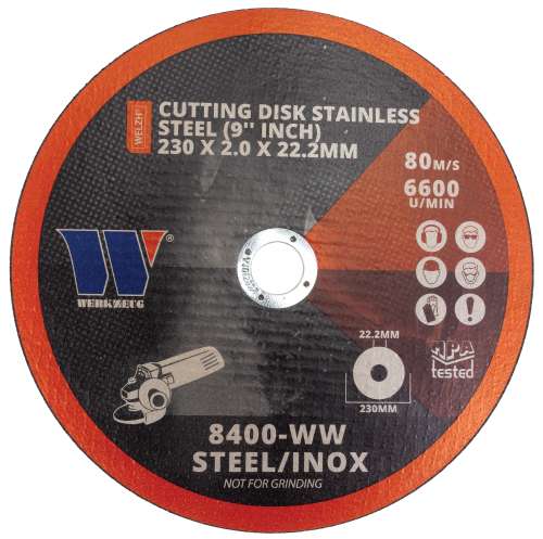Disco de Corte para Acero Inoxidable 230 x 2.0 x 22.2 mm (9'' Pulgadas) WerkConnect® (100 por caja)