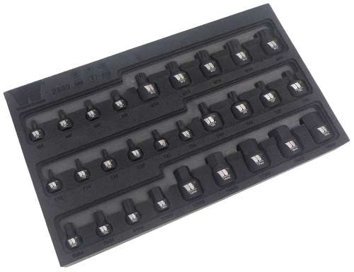 Juego de Dados Cortos Extra; 3/8''dr, Impacto 28 Piezas Torx-T10-T50, Hexagonal H6-H19, Estriado M4-18 2890-WW