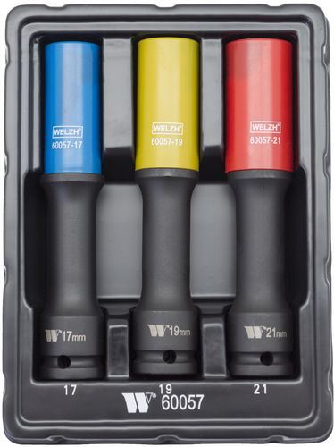 Juego de Dados de Impacto Protectores; Largos, 17, 19, 21 mm, 1/2''
