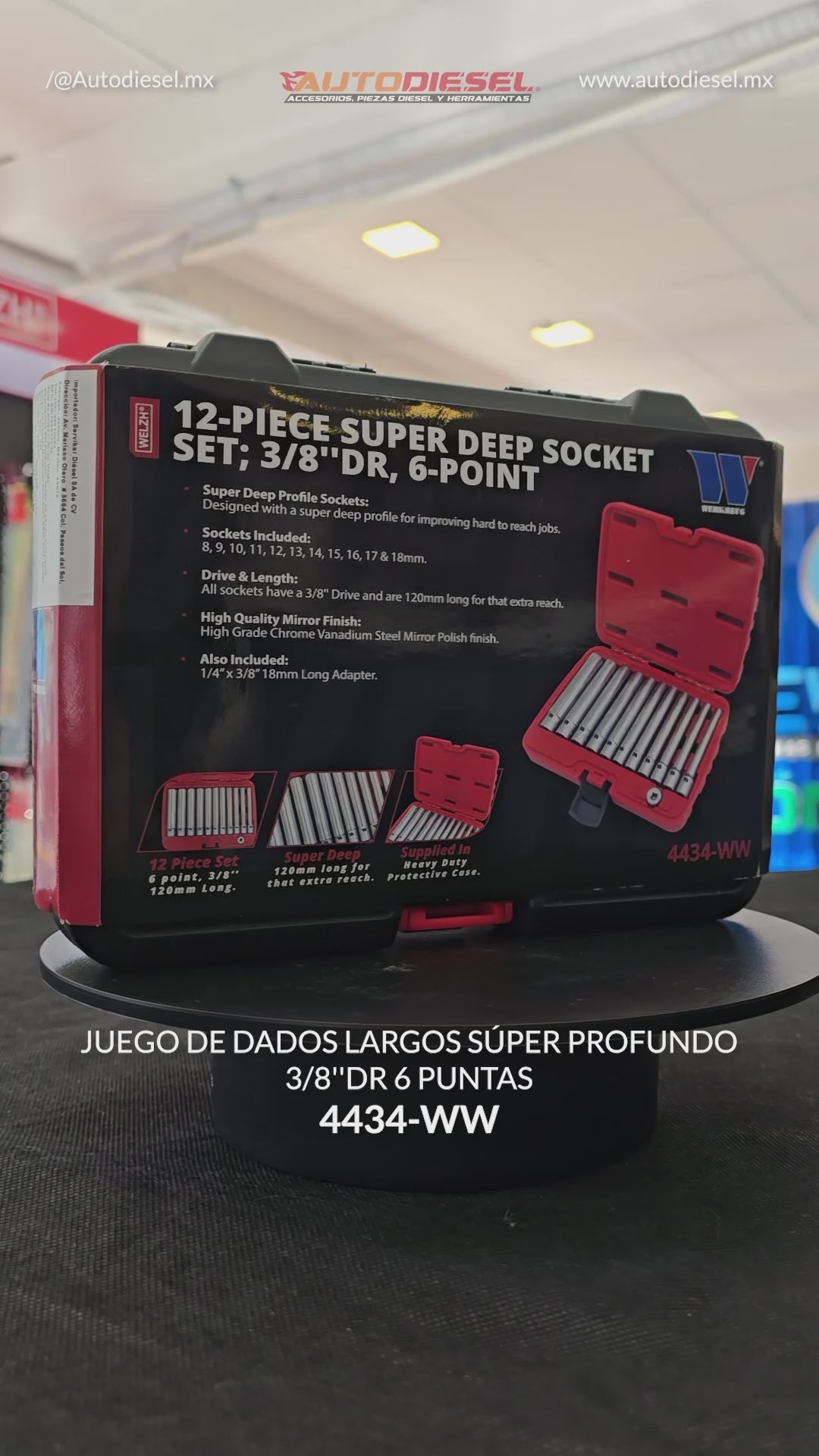 Juego de dados largos; Súper profundo, 3/8''dr, 6 puntas, 12 piezas 4434-WW